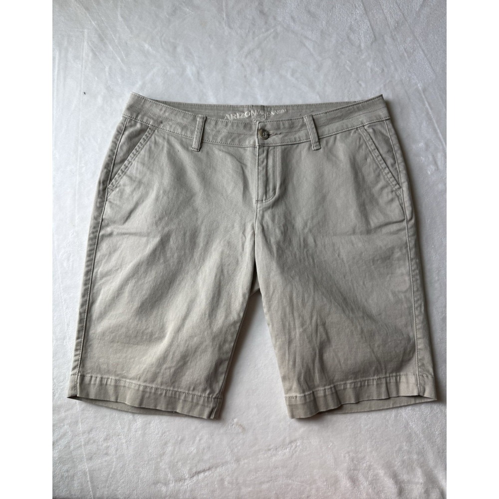 ARIZONA WOMENS JUNIORS SIZE 13 LONG BERMUDA‎ TAN SHORTS Cotton Stretch Preppy